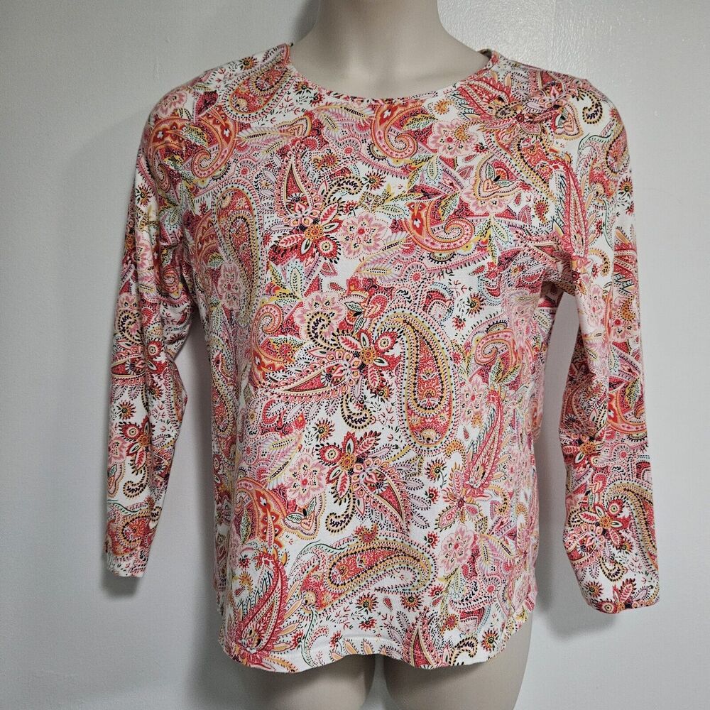 Talbots Petite Plus 1XP Multicolor Paisley‎ Print Cotton Blend Long Slv Knit Top